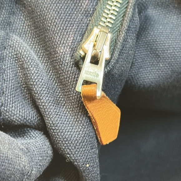 Hermes Vintage Heavy Canvas Tote Navy w/White Stitching Unisex Holds Laptop - Picture 10 of 14